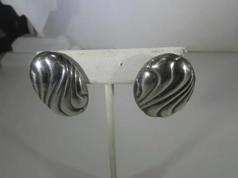 Sterling Silver Puffed Pierced Earrings - image 2