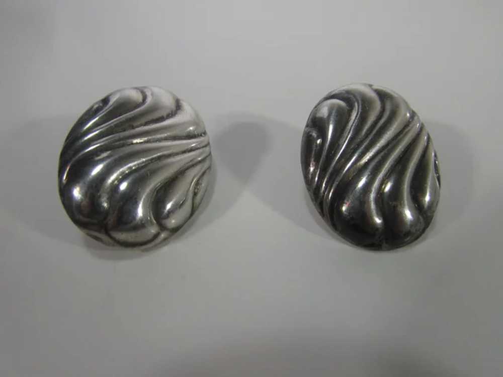 Sterling Silver Puffed Pierced Earrings - image 3