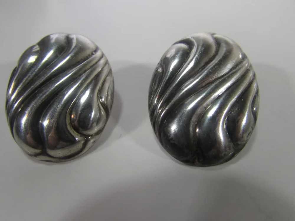Sterling Silver Puffed Pierced Earrings - image 4