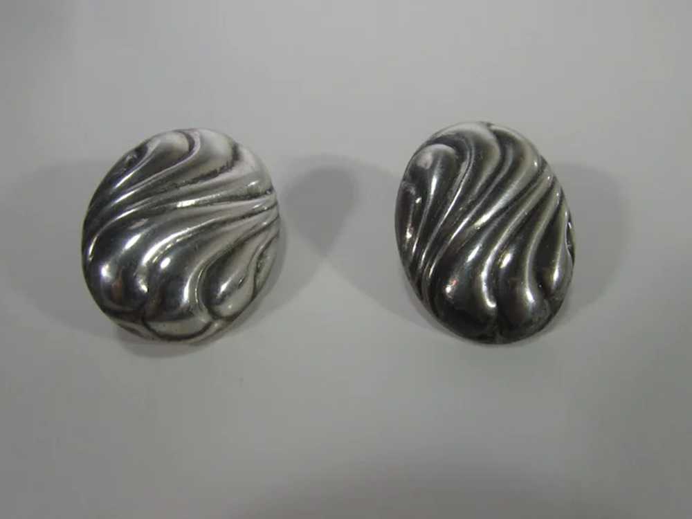 Sterling Silver Puffed Pierced Earrings - image 8