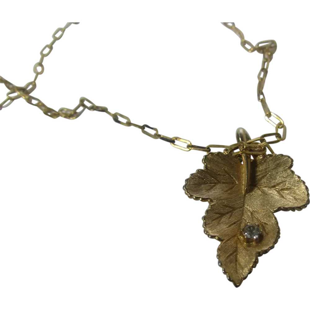 Vintage Castlecliff Gold Tone Leaf Pendant Neckla… - image 1