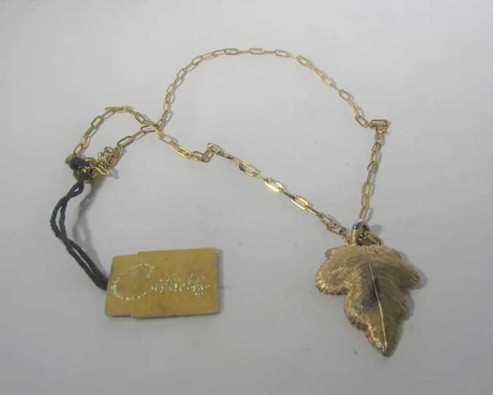 Vintage Castlecliff Gold Tone Leaf Pendant Neckla… - image 9