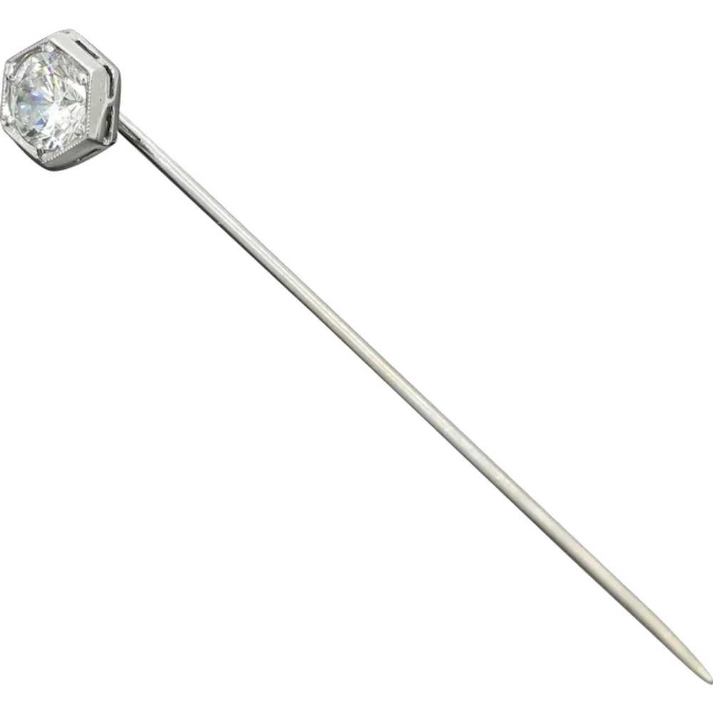 Art Deco 14K White Gold Limestone Stick Pin - image 1