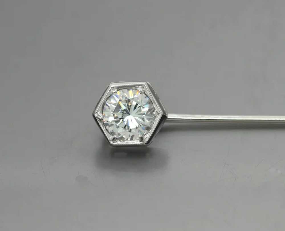 Art Deco 14K White Gold Limestone Stick Pin - image 3
