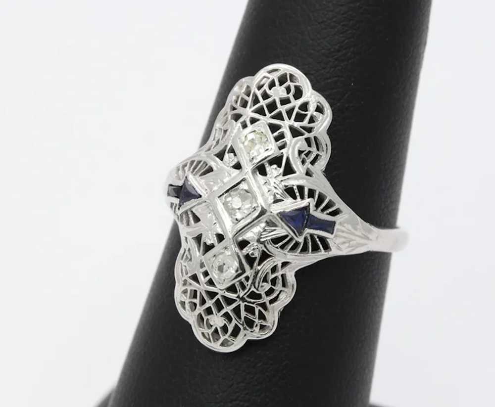 Vintage Art Deco Reproduction Diamond Sapphire En… - image 2