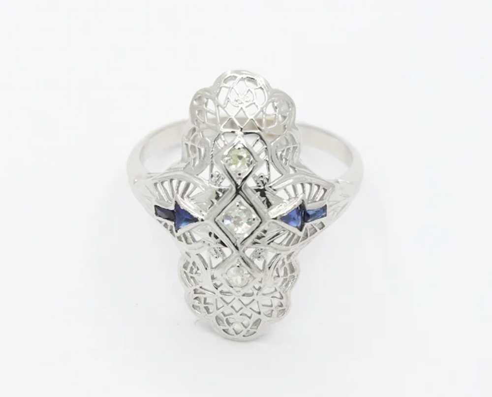 Vintage Art Deco Reproduction Diamond Sapphire En… - image 4