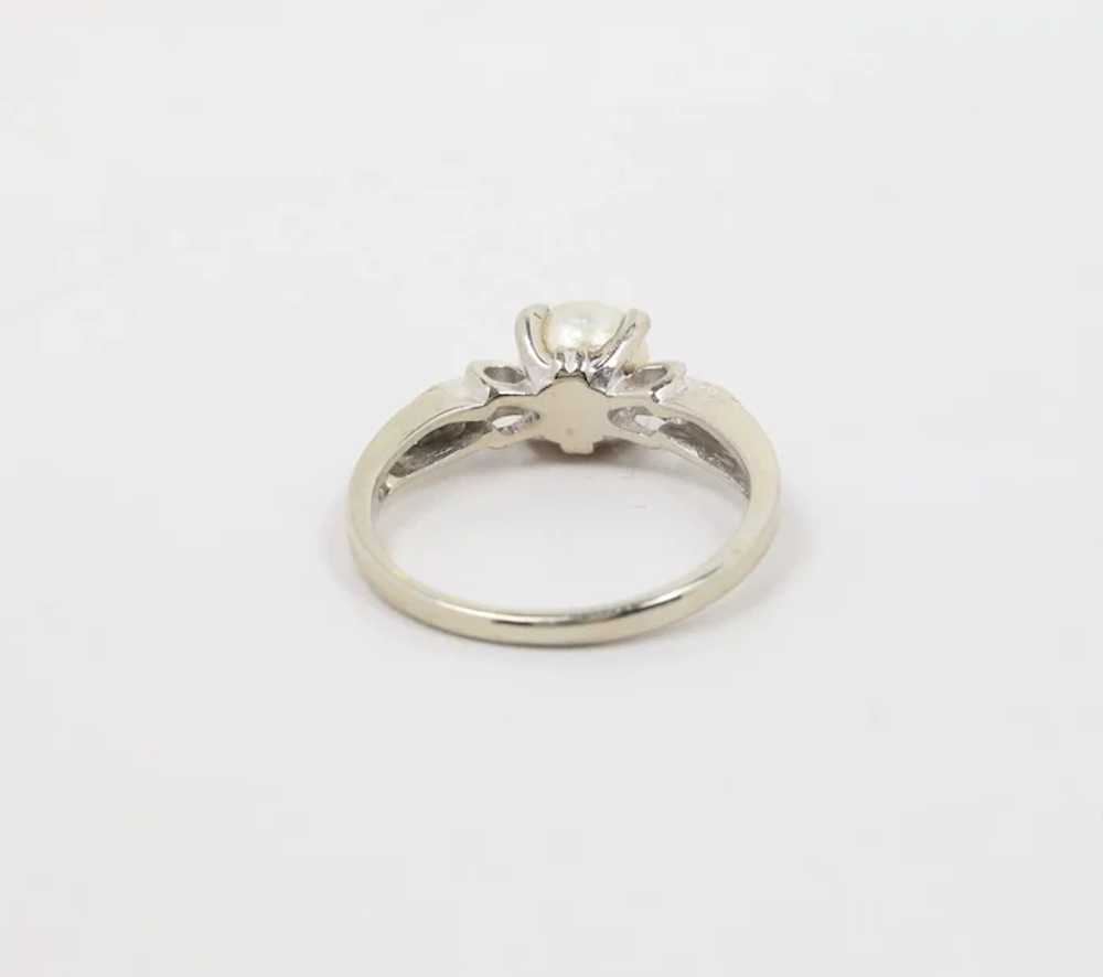 Vintage 14K White Gold Pearl Diamond Ring - image 6