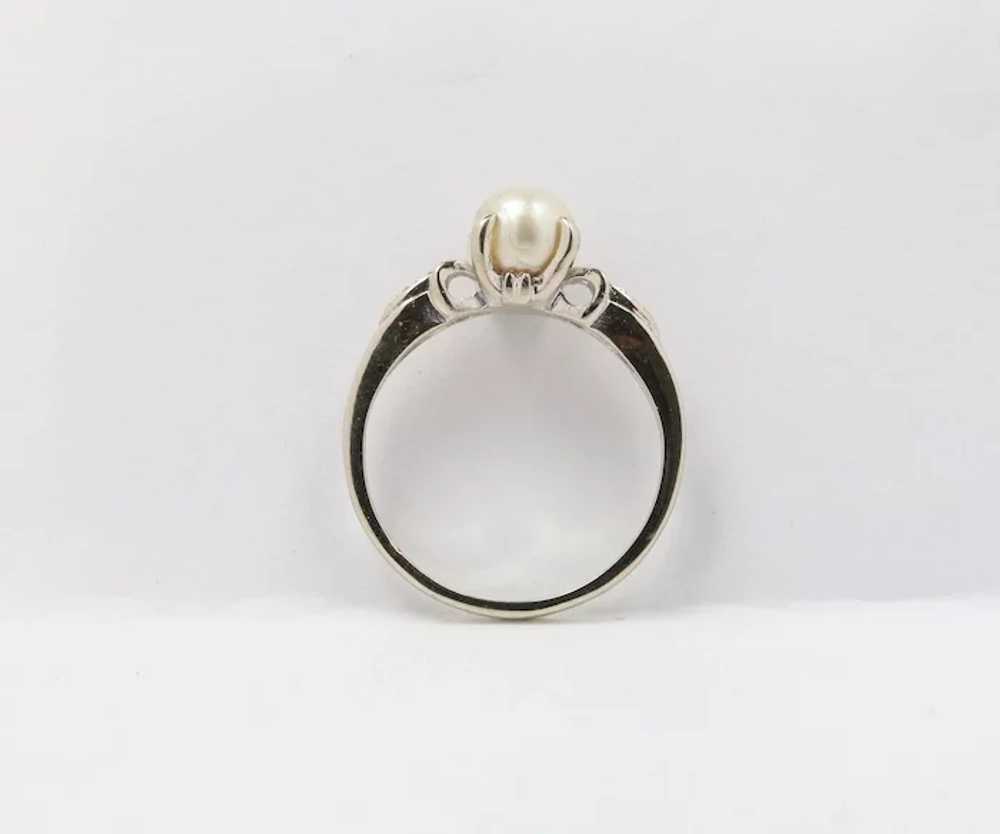 Vintage 14K White Gold Pearl Diamond Ring - image 7