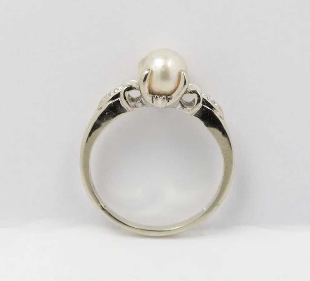 Vintage 14K White Gold Pearl Diamond Ring - image 8