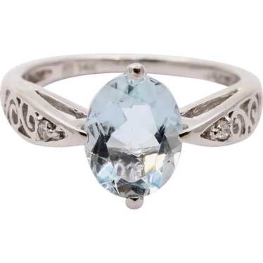 Vintage Ladies Natural Aquamarine Diamonds 14K Whi