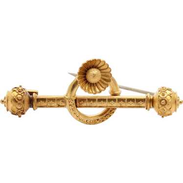 Victorian 10K Diamond Rose Yellow Gold Brooch Pin