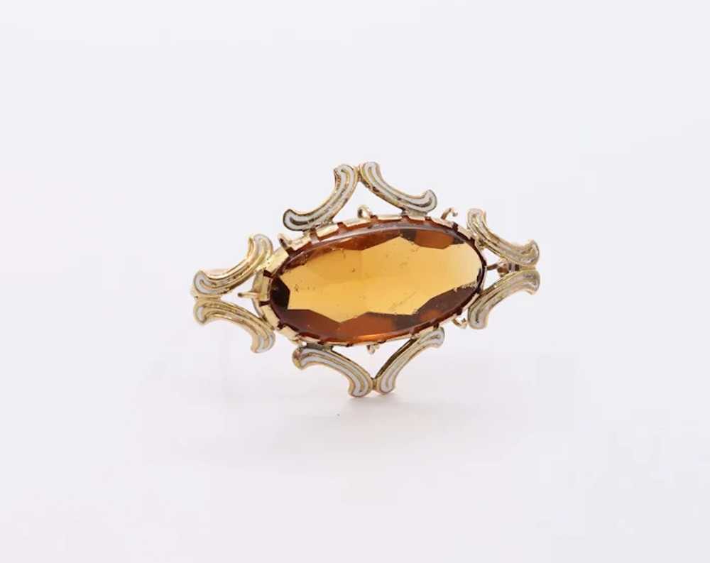 Victorian Edwardian Citrine White Enamel 14K Yell… - image 2