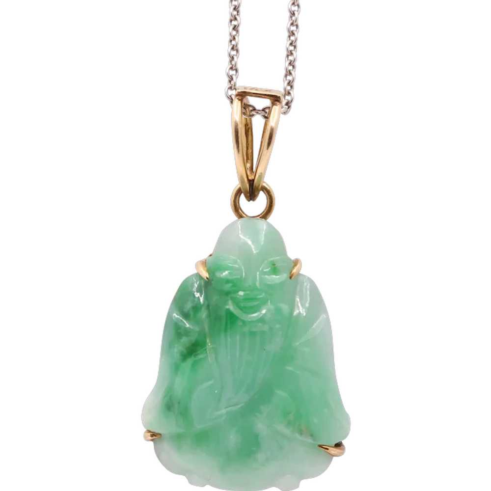 Vintage 14K Yellow Gold Jade Buddha Pendant - image 1