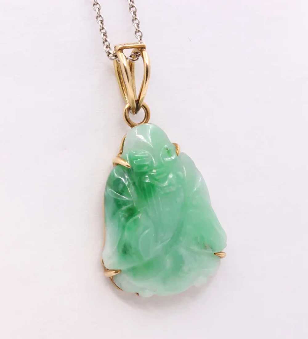 Vintage 14K Yellow Gold Jade Buddha Pendant - image 2