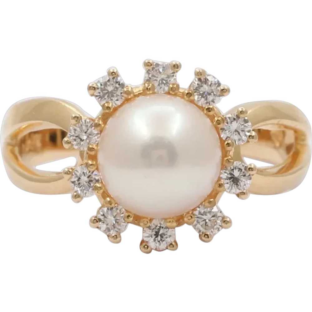 Mikimoto Vintage Pearl Diamonds 14K Yellow Gold R… - image 1