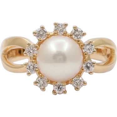 Mikimoto Vintage Pearl Diamonds 14K Yellow Gold R… - image 1