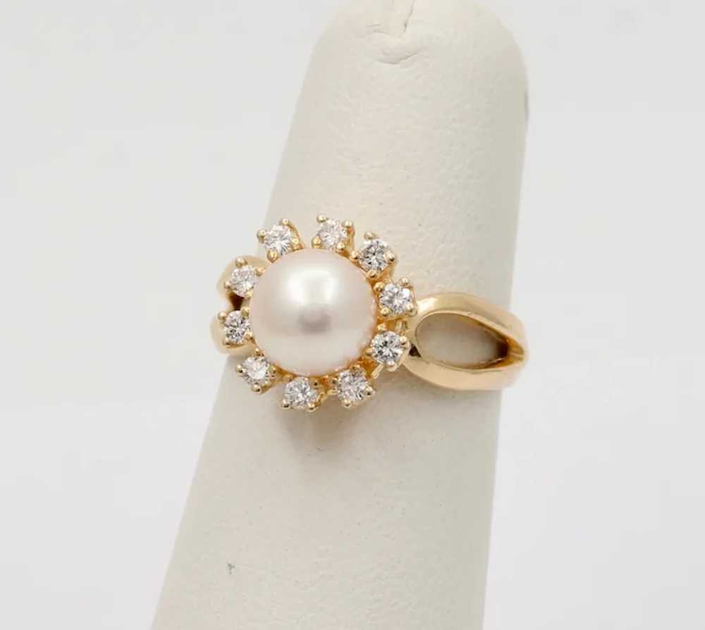 Mikimoto Vintage Pearl Diamonds 14K Yellow Gold R… - image 5