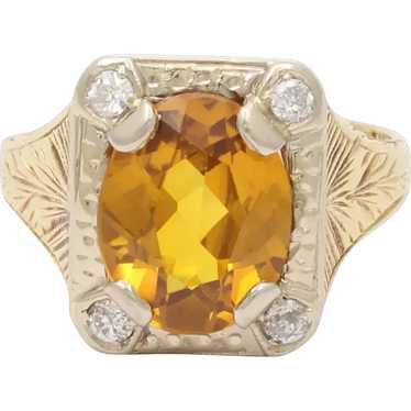 Art Deco Lemon Citrine Diamonds 14K Yellow White … - image 1
