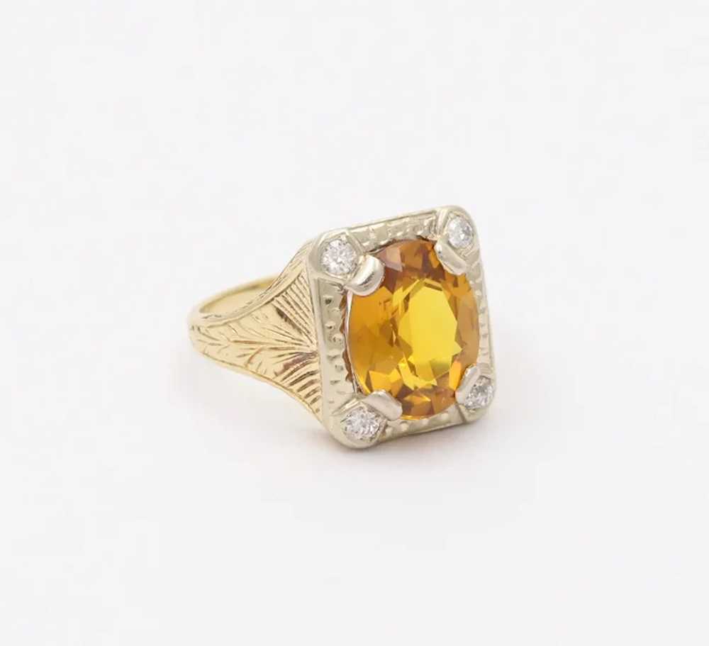 Art Deco Lemon Citrine Diamonds 14K Yellow White … - image 2