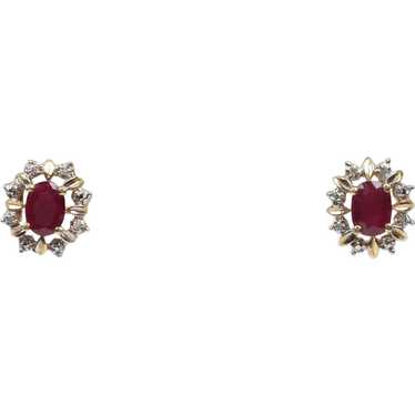 Vintage Ladies Ruby Diamonds 14K Earrings