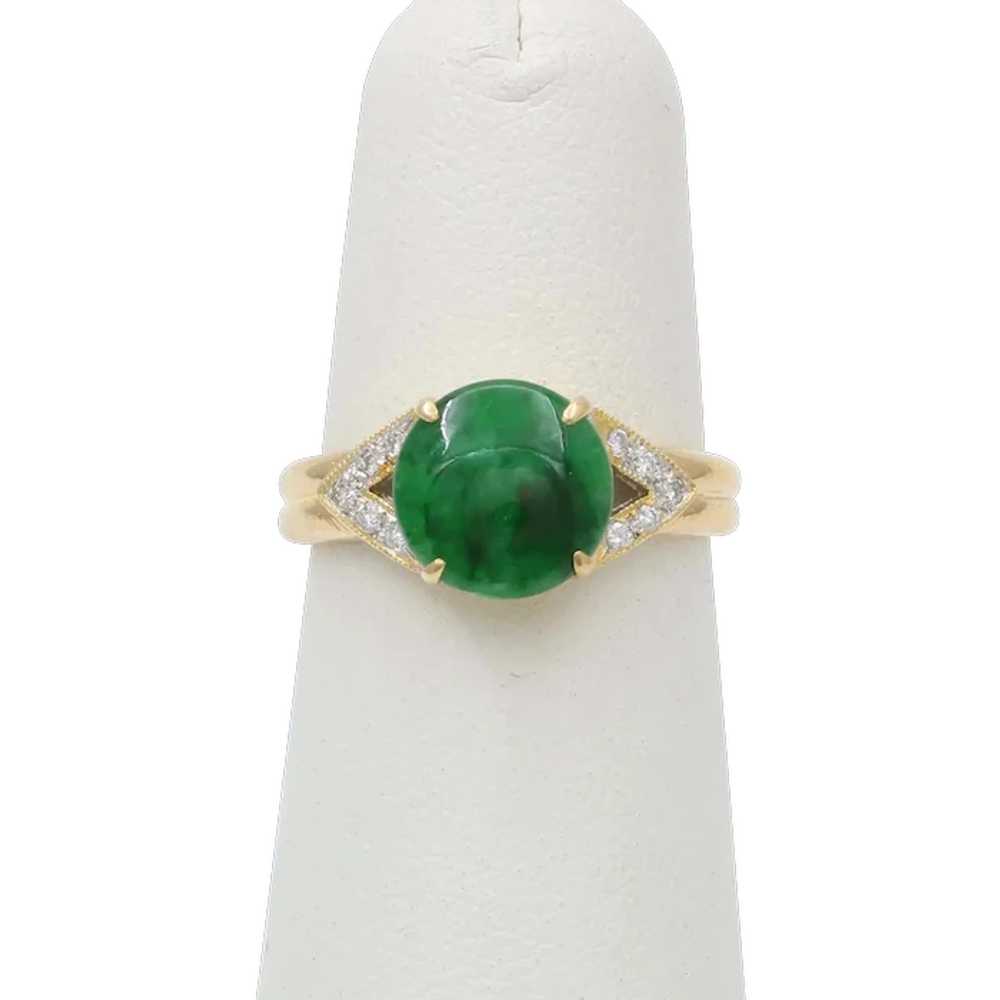 Vintage 18K Gold Green Aventurine and Diamond Ring - image 1