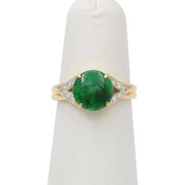 Vintage 18K Gold Green Aventurine and Diamond Ring - image 1