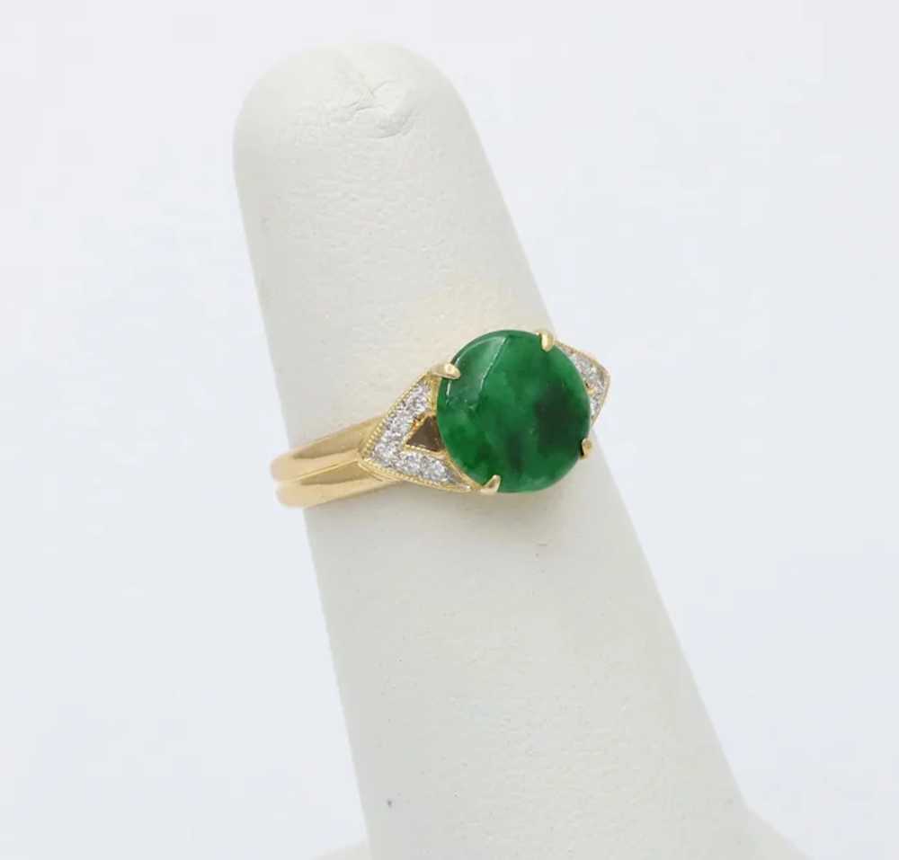 Vintage 18K Gold Green Aventurine and Diamond Ring - image 3