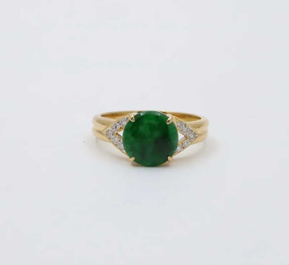 Vintage 18K Gold Green Aventurine and Diamond Ring - image 4