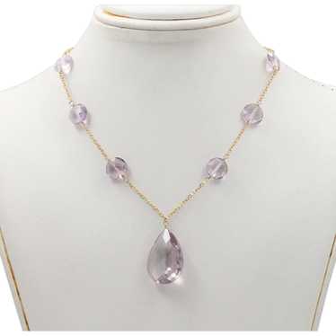 Vintage Amethyst Droplet 14K Yellow Gold Necklace