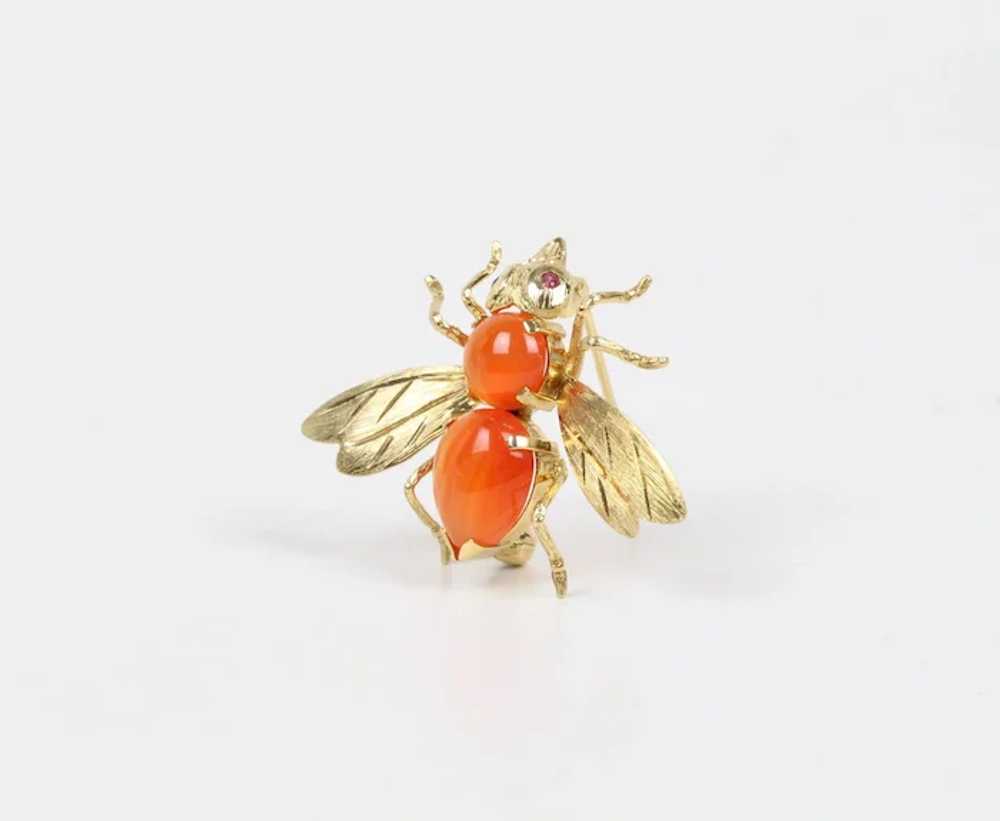 Vintage Honey Bee 14K Yellow Gold Agate Stones Br… - image 2