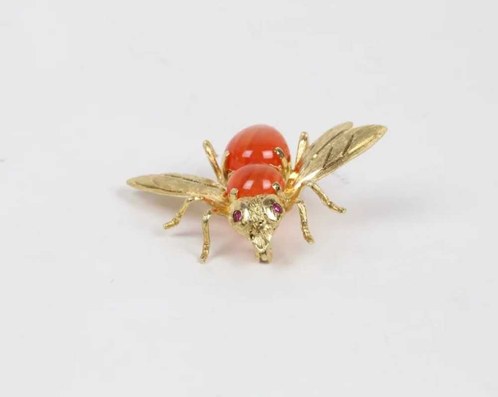 Vintage Honey Bee 14K Yellow Gold Agate Stones Br… - image 7