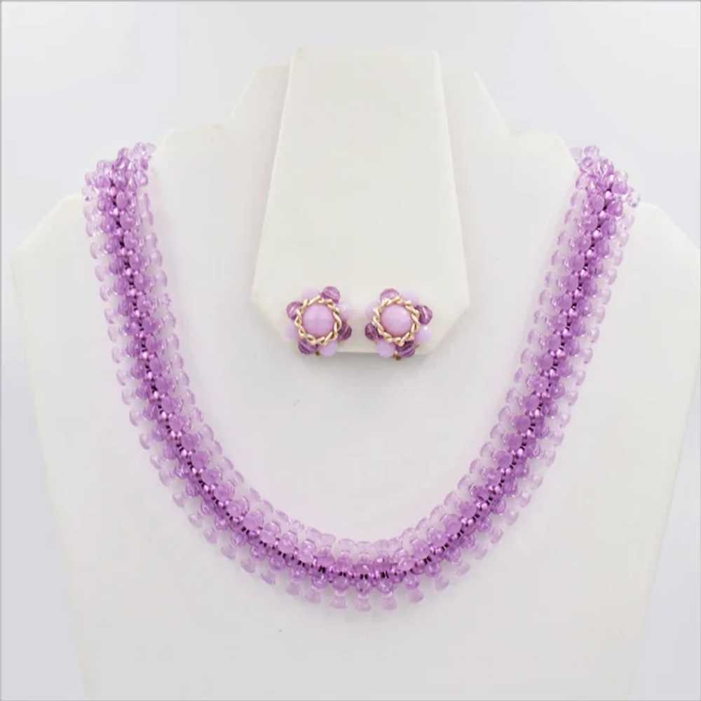 Necklace Earrings Signed Strand Purple Unique Pla… - image 2