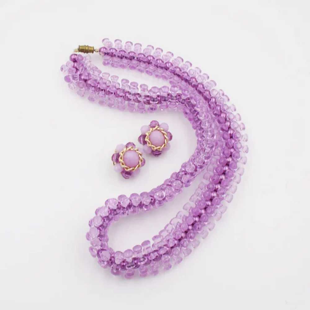 Necklace Earrings Signed Strand Purple Unique Pla… - image 6