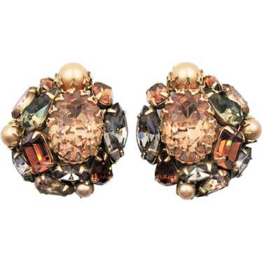 Earrings Signed Schreiner Faux Pearl Rhinestone - image 1