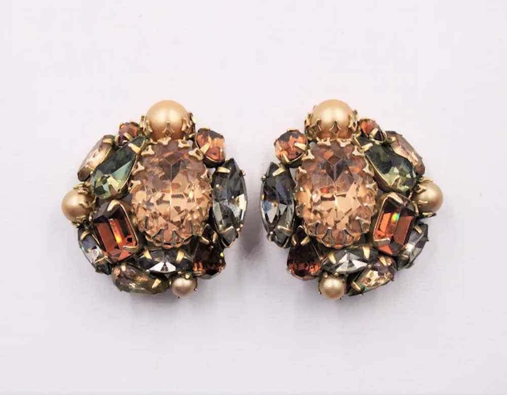 Earrings Signed Schreiner Faux Pearl Rhinestone - image 2