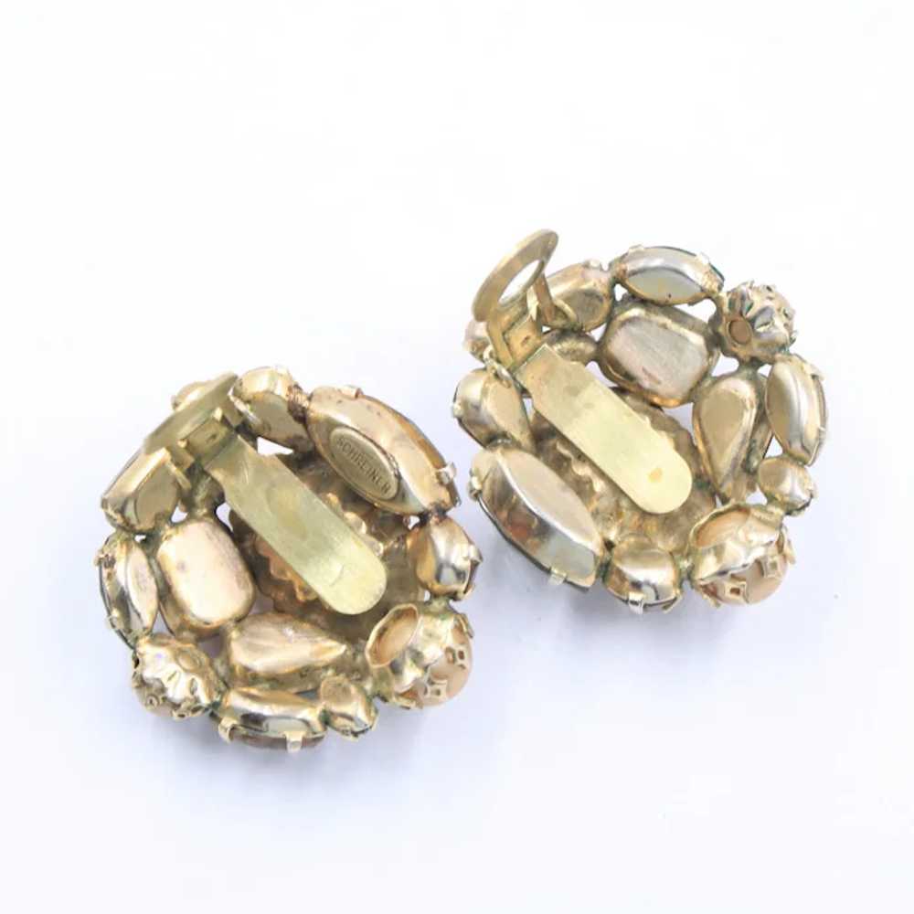 Earrings Signed Schreiner Faux Pearl Rhinestone - image 4