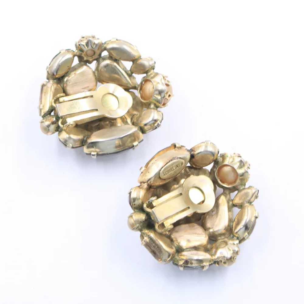 Earrings Signed Schreiner Faux Pearl Rhinestone - image 5