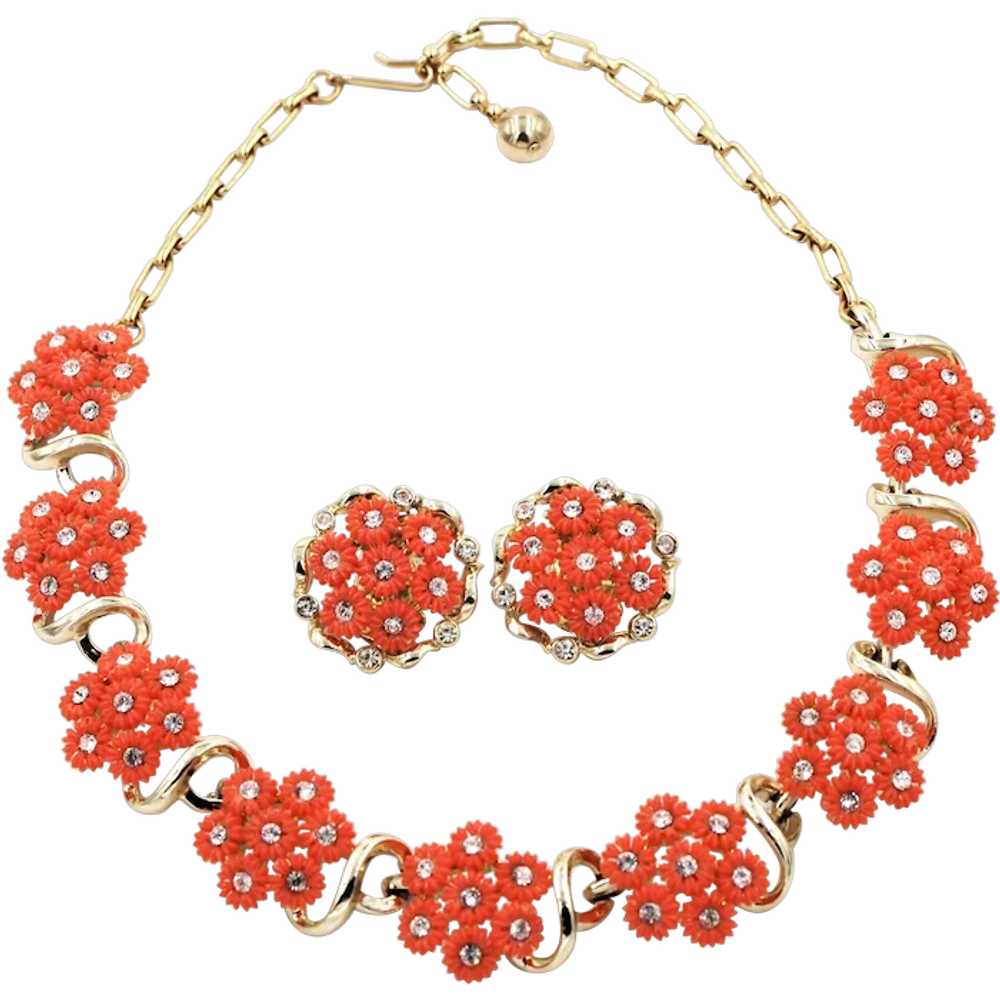 Earrings Necklace Demi Orange Flower - image 1