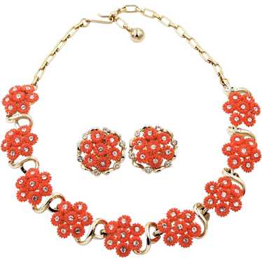 Earrings Necklace Demi Orange Flower - image 1