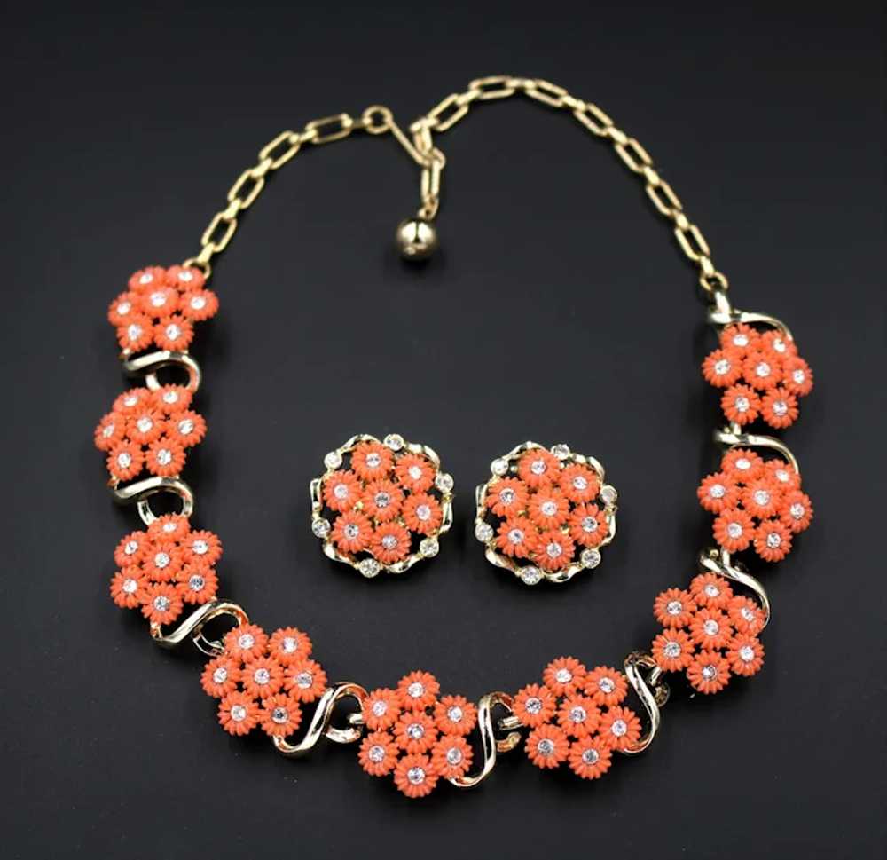 Earrings Necklace Demi Orange Flower - image 2