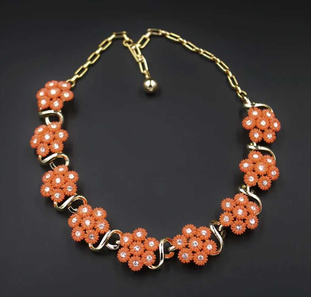 Earrings Necklace Demi Orange Flower - image 5