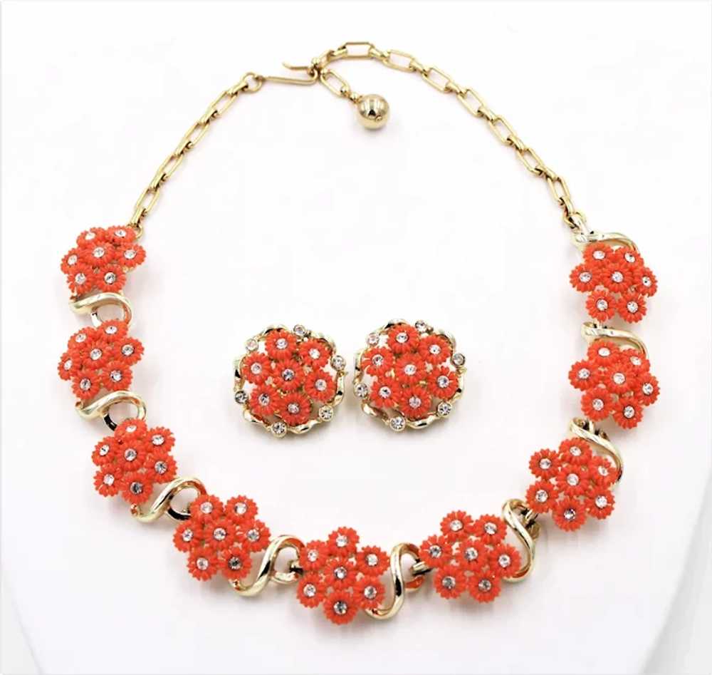 Earrings Necklace Demi Orange Flower - image 6