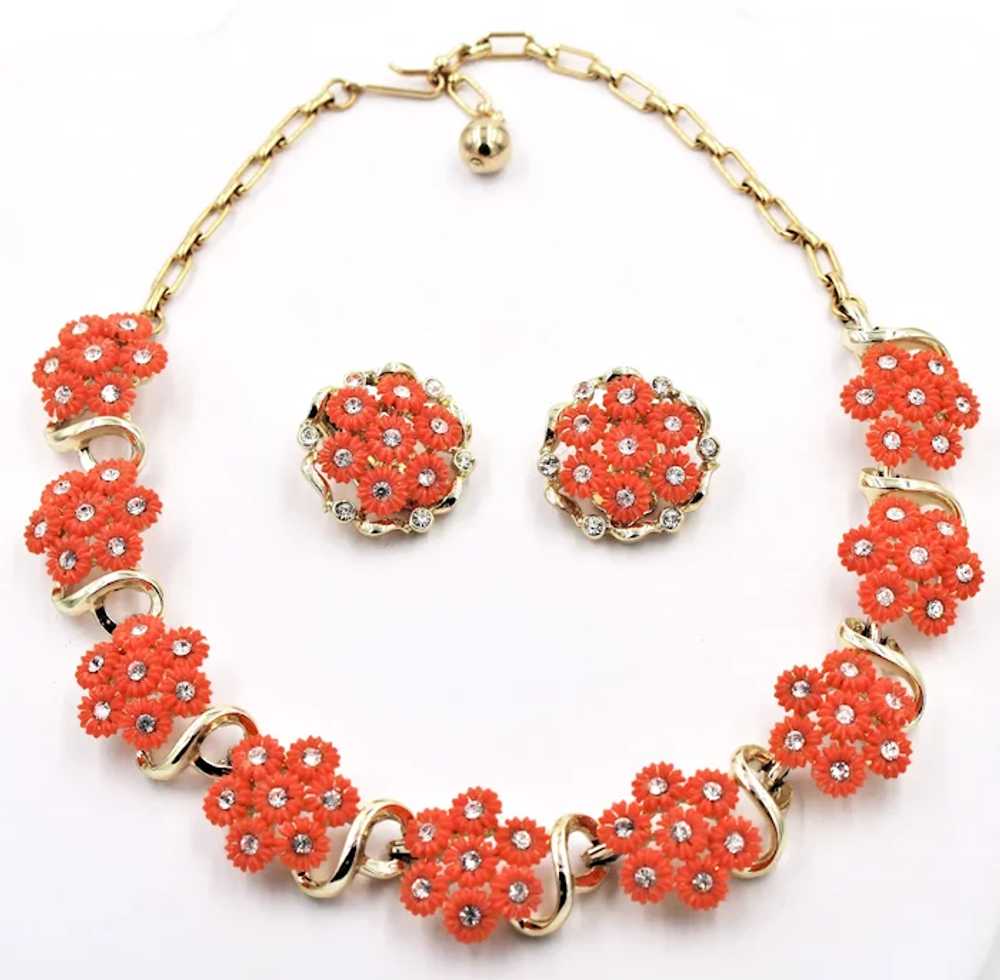 Earrings Necklace Demi Orange Flower - image 7