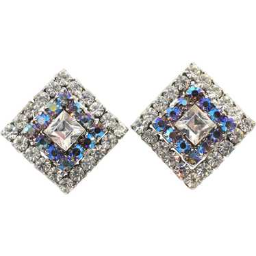 Earrings Geometric Art Deco Style AB Rhinestone Rh