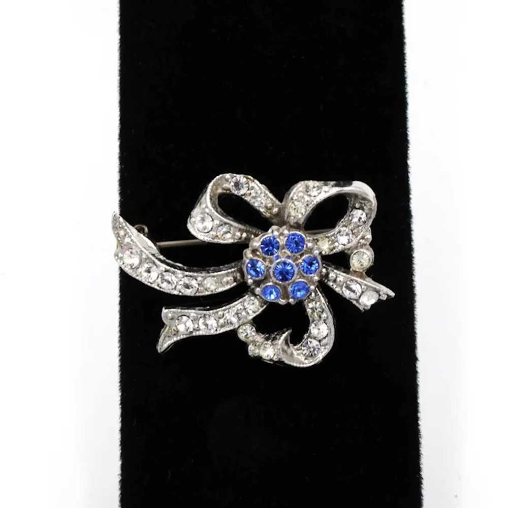 Brooch Pin Small Bow Rhinestone Sapphire Blue - image 5