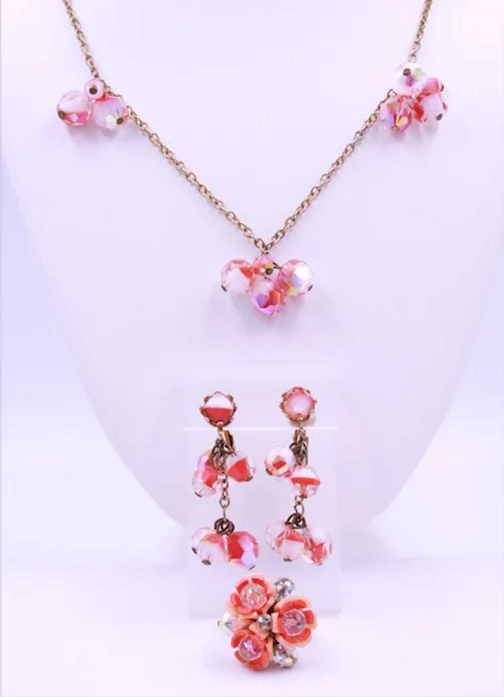 Necklace Earrings Ring Demi Pink Givre Glass - image 2