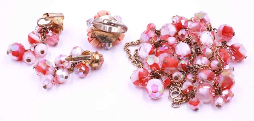 Necklace Earrings Ring Demi Pink Givre Glass - image 3
