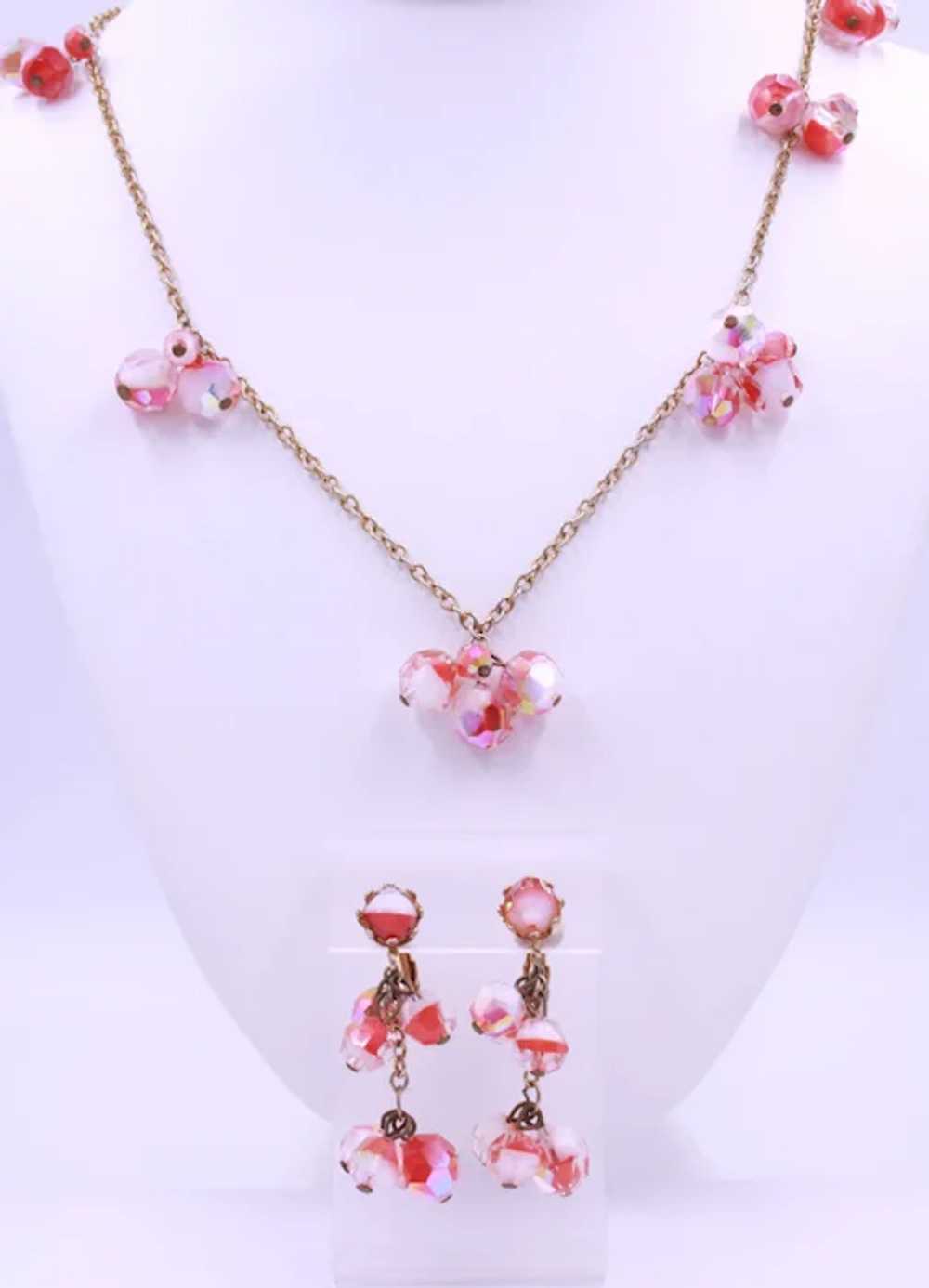 Necklace Earrings Ring Demi Pink Givre Glass - image 8