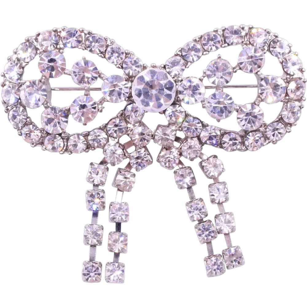 Brooch Pin Rhinestone Holiday Bow Articulated - image 1