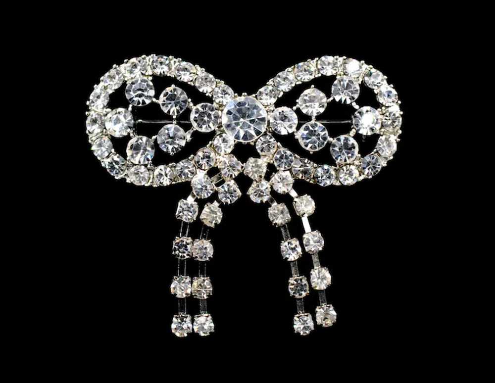 Brooch Pin Rhinestone Holiday Bow Articulated - image 2